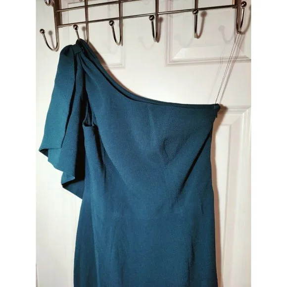 Dress The Population Georgiana Peacock Blue One-shoulder Thigh-High Slit M - Picture 4 of 11